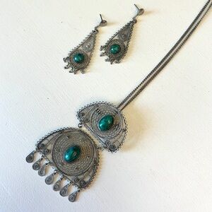 Vintage Filigree Earrings & Brooch/Pendant Set